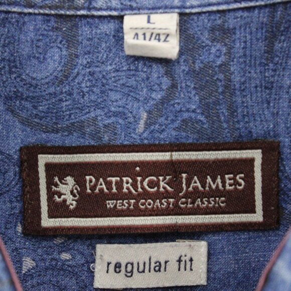 Patrick James Shirt Mens Blue Paisley Pattern Button Down Collared Regular Large - Picture 6 of 9